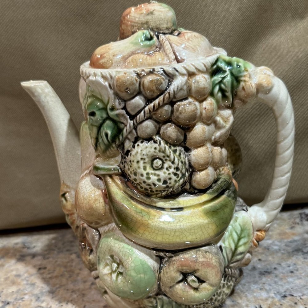VTG 1960's LEFTON Hand painted Fruits Of Italy Ceramic Teapot w/Lid
